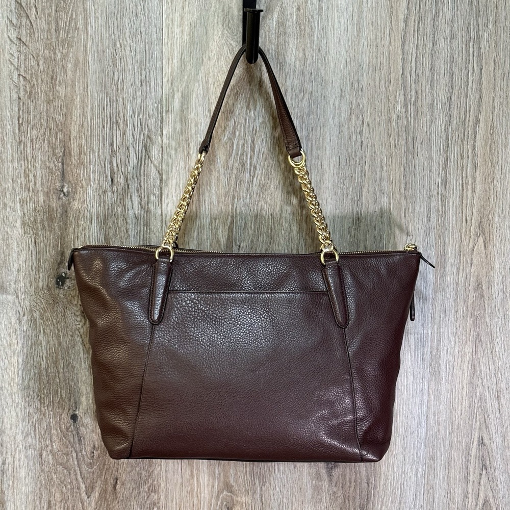 COACH Ava Chain Tote Oxblood Burgundy Leather Gold Hardware F22211 No Bag Charm - Picture 3 of 15